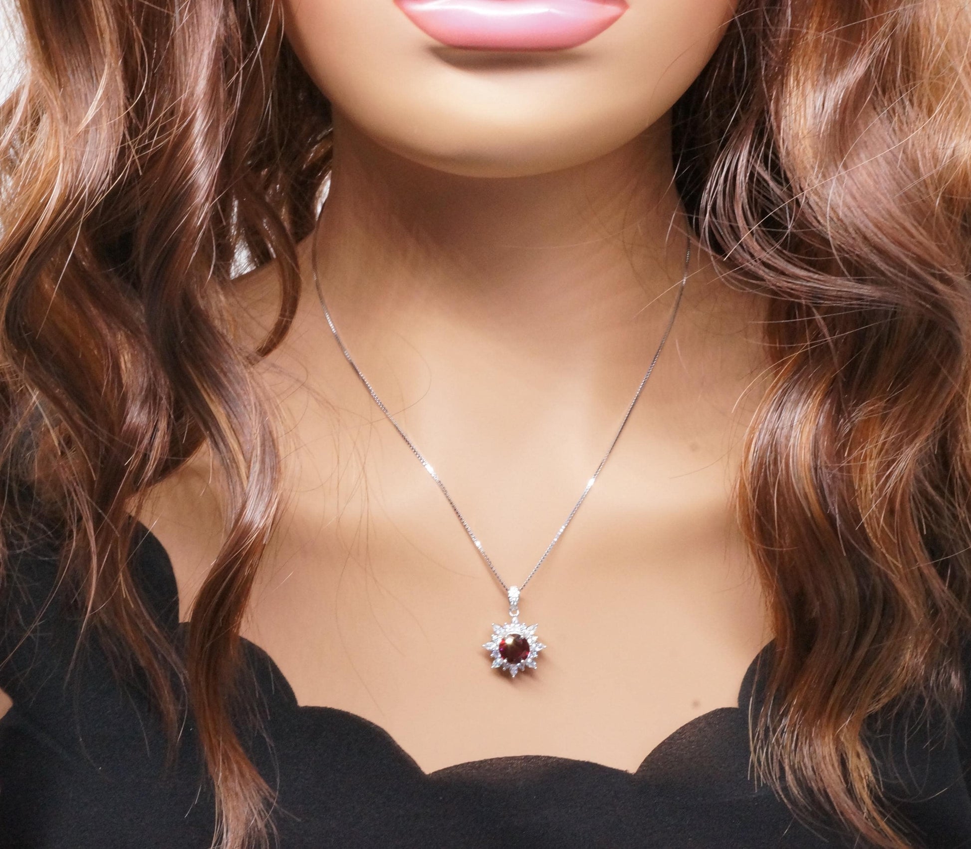 Sterling Silver Red Ruby Necklace 8mm 2CT Pigeon's blood Ruby Pendant 18k @ Sterling silver July Birthstone #1135