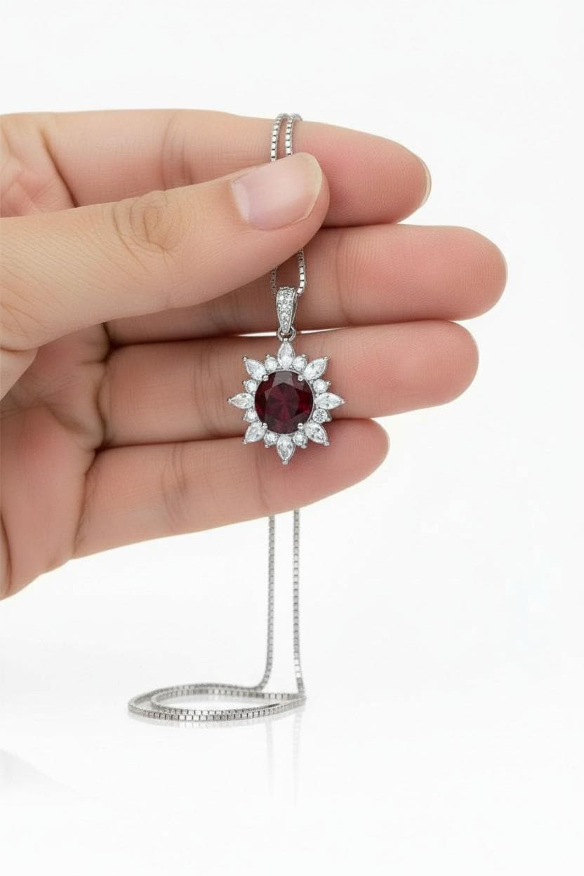 Sterling Silver Red Ruby Necklace 8mm 2CT Pigeon's blood Ruby Pendant 18k @ Sterling silver July Birthstone #1135