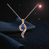 Rose Gold Blue Sapphire Necklace Sterling Silver 1 Ct Round Blue Gemstone Pendant Blue Sapphire Jewelry 1136