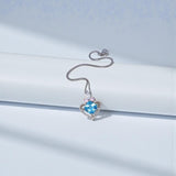 Square Brilliant Cut Blue Topaz Heart Necklace, 925 Sterling Silver 18k Gold Plated, Dainty Blue Gemstone Pendant, Romantic gift 1140