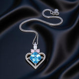 Square Brilliant Cut Blue Topaz Heart Necklace, 925 Sterling Silver 18k Gold Plated, Dainty Blue Gemstone Pendant, Romantic gift 1140