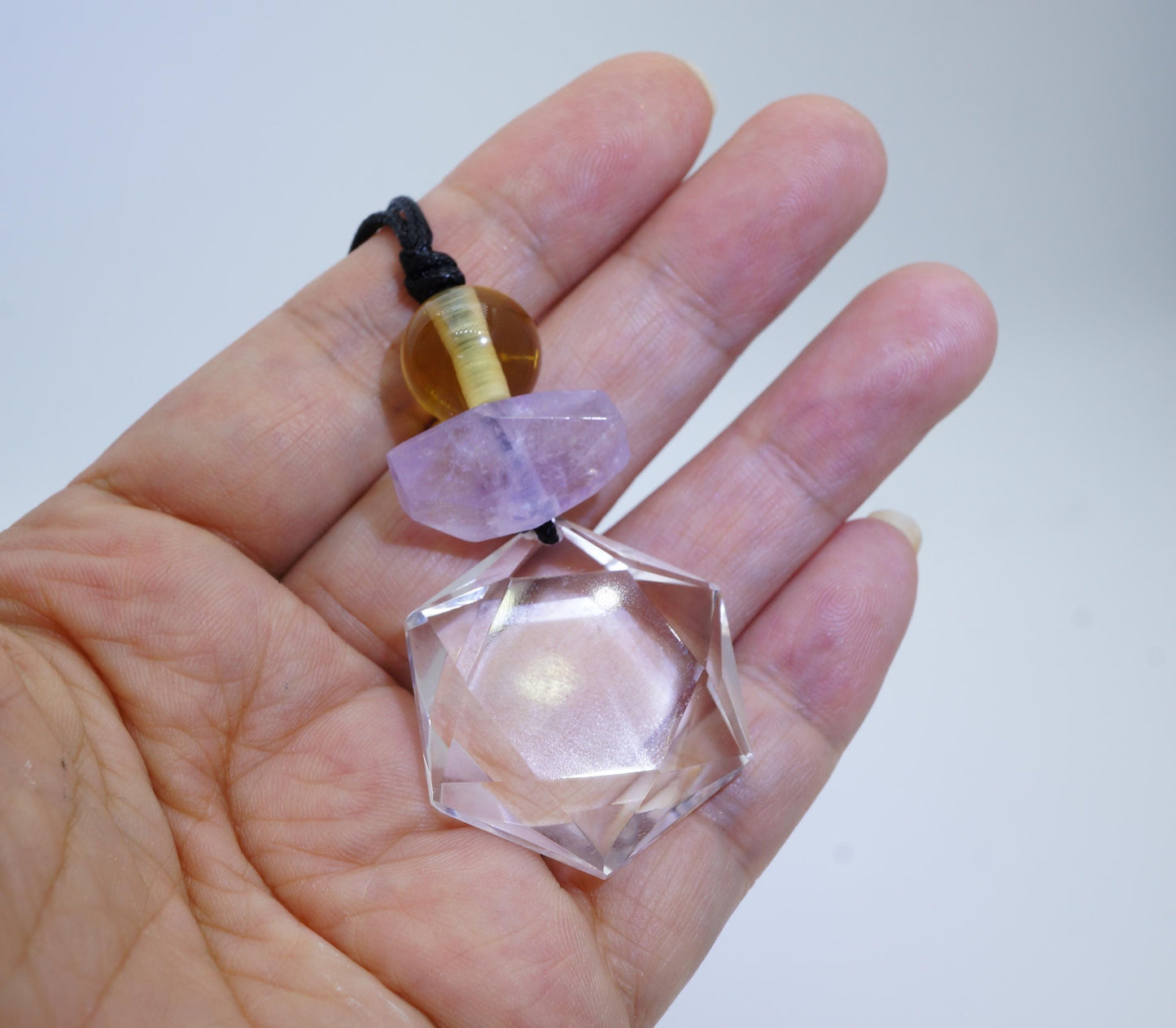 Natural Clear Quartz Hexagram Necklace, Star of David Pendant, Amethyst Citrine Healing Jewelry, Adjustable Cord Chunky Crystal quartz #2093