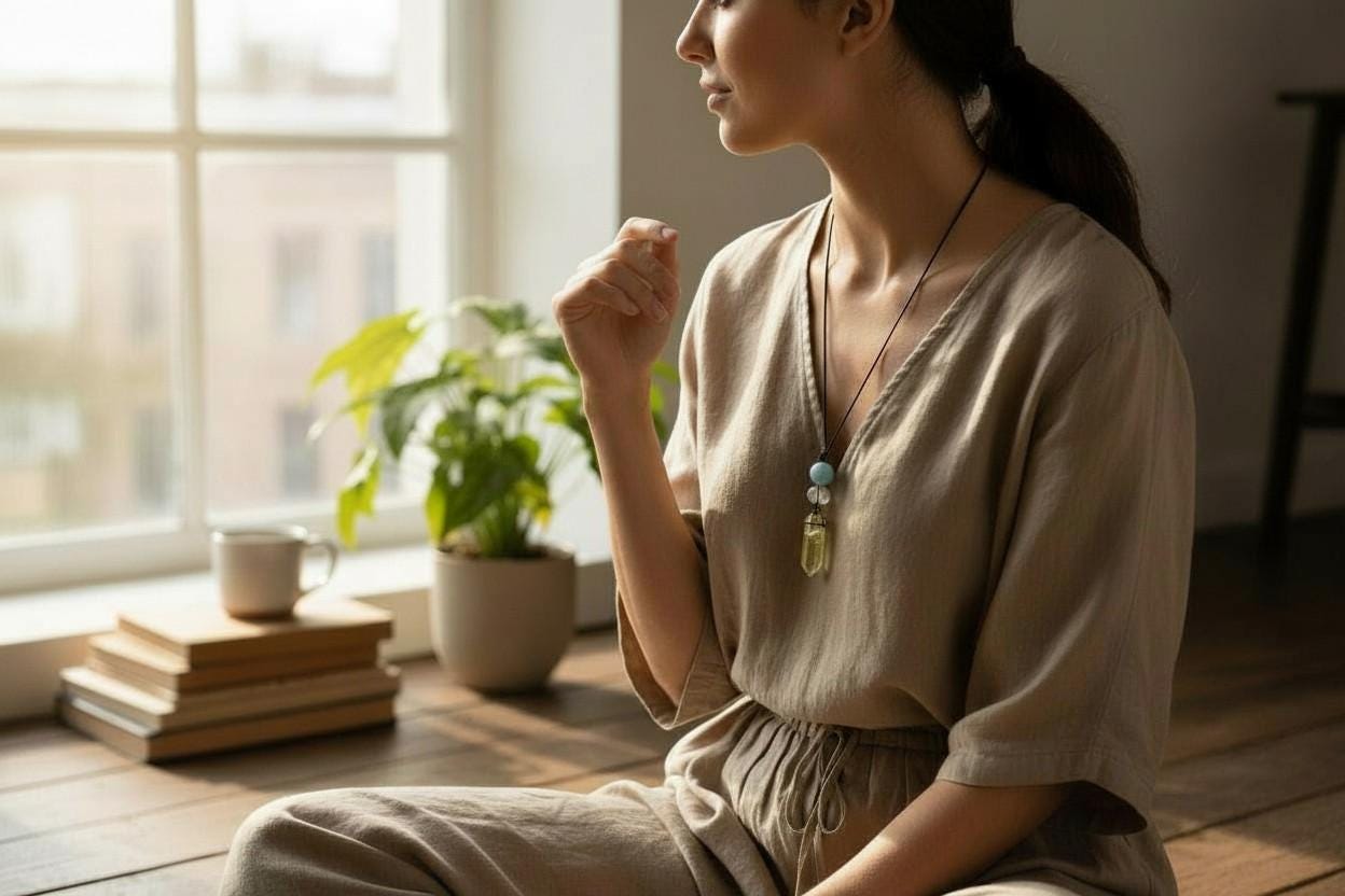 Raw Citrine Rose Quartz Aquamarine Necklace, Adjustable Cord Crystal Pendant, Chunky Healing Stone Jewelry #2091