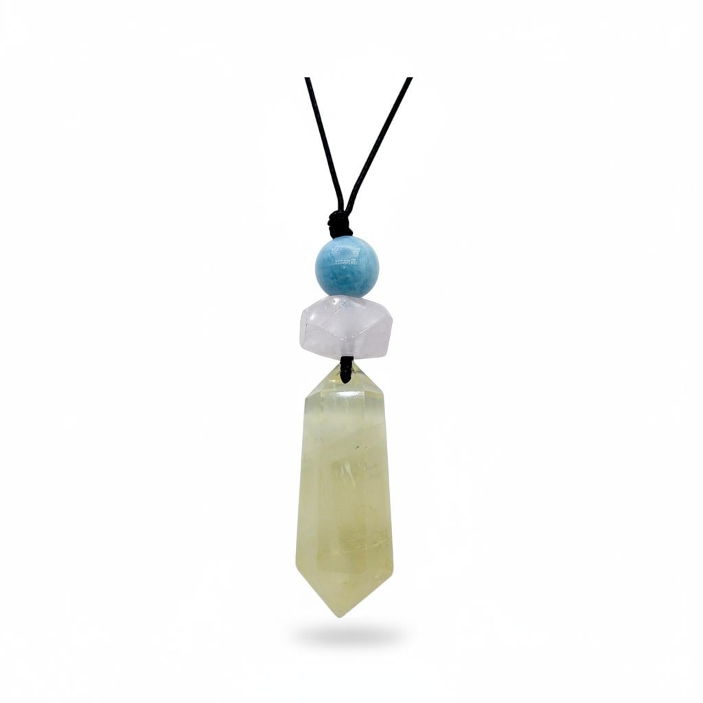 Raw Citrine Rose Quartz Aquamarine Necklace, Adjustable Cord Crystal Pendant, Chunky Healing Stone Jewelry #2091