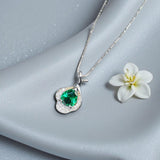 Emerald Necklace,Green Emerald Pendant, Teardrop Green Gemstone Necklace in White Gold Over Silver, May Birthstone Gift, Adjustable Chain