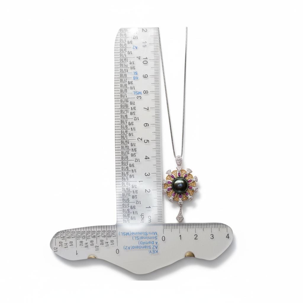 Black Pearl Necklace - 18KGP - Sterling Silver with Gold Sun Sunflower Style - Genuine Black Pearl Jewelry #742