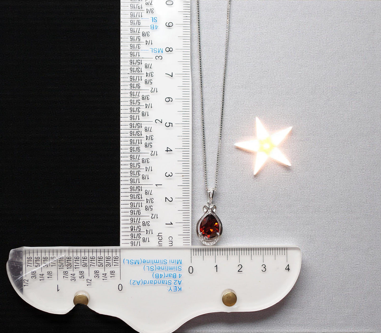 Teardrop Garnet Necklace - White Gold plated Sterling Silver - 2.75 CT Red Garnet Pendant - January Birthstone #438