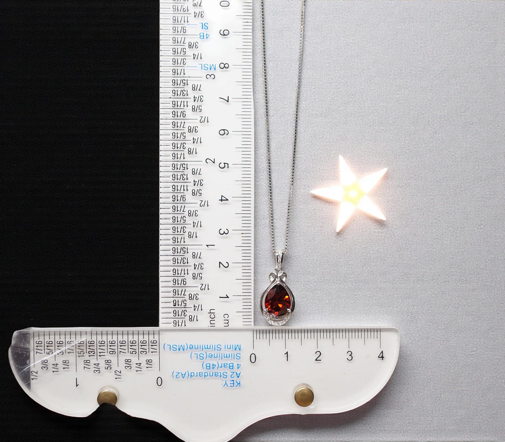 Teardrop Garnet Necklace - White Gold plated Sterling Silver - 2.75 CT Red Garnet Pendant - January Birthstone #438
