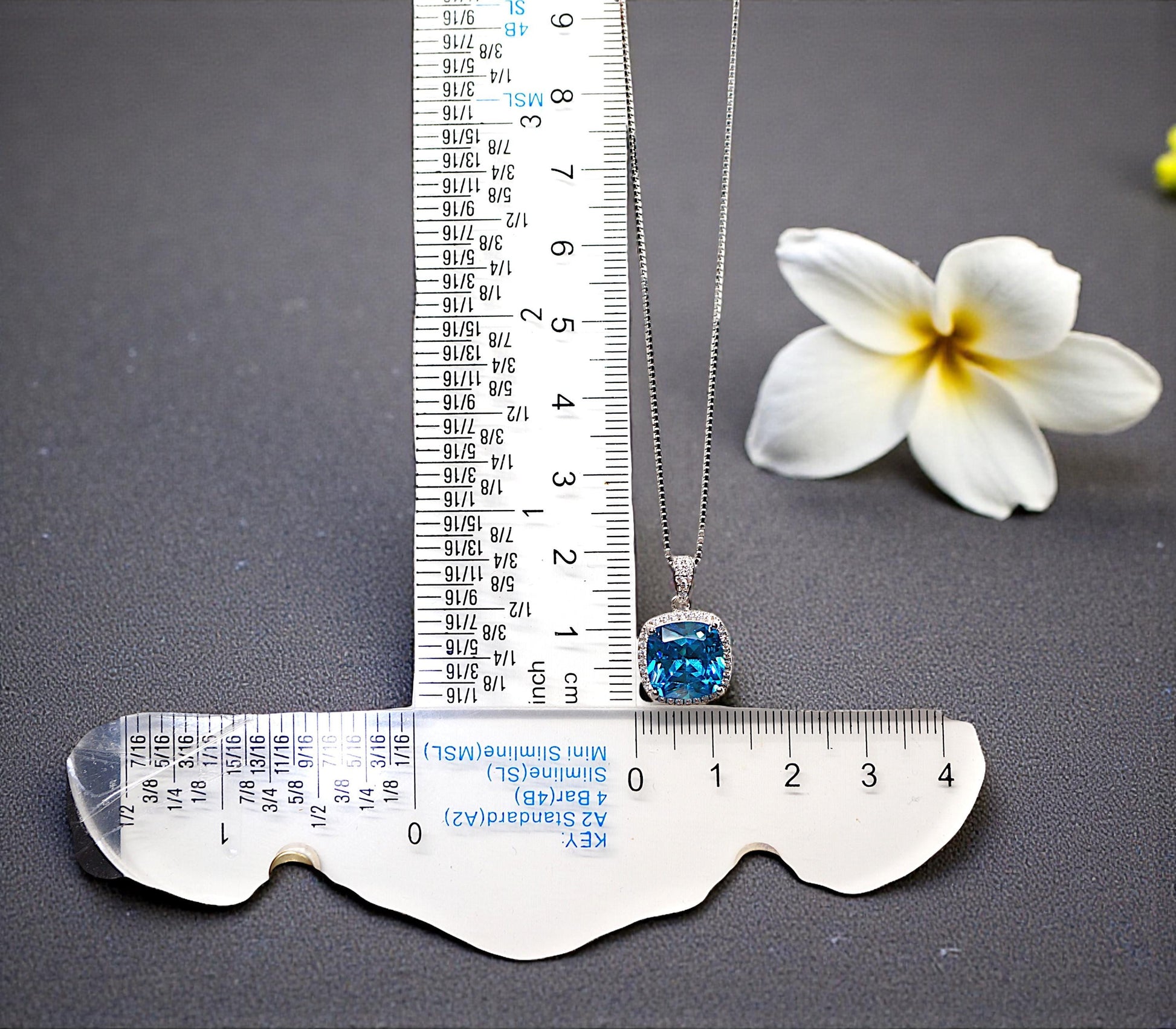 Topaz Necklace - Sterling Silver Cushion Square Large 6 CT Blue Topaz Jewelry #542