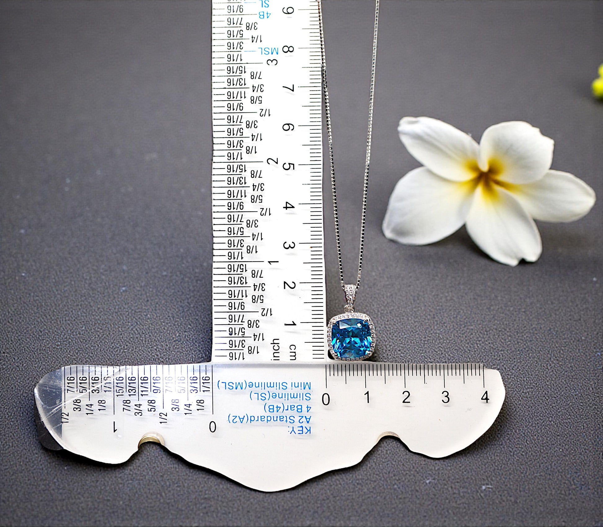 Topaz Necklace - Sterling Silver Cushion Square Large 6 CT Blue Topaz Jewelry #542