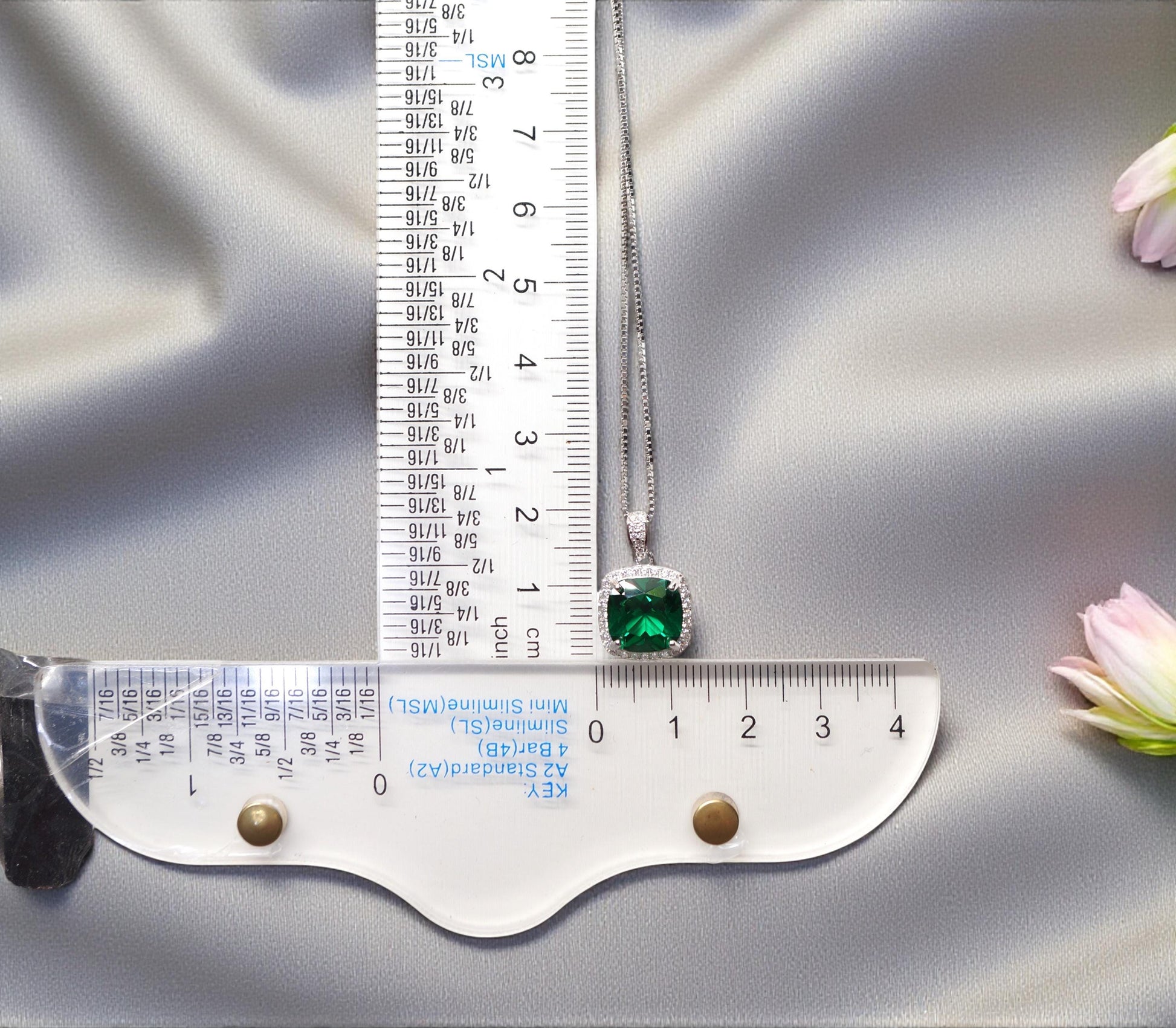 Large Emerald Necklace - Sterling Silver Square 10 mm lab created Green Emerald Pendant - May Birthstone 18KGP #958