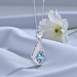 Dancing Aquamarine Necklace, Blue Gemstone Pendant, Sterling Silver Rhombus Jewelry, March Birthstone Gift, Moving Stone Necklace 1142
