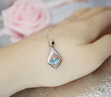 Dancing Aquamarine Necklace, Blue Gemstone Pendant, Sterling Silver Rhombus Jewelry, March Birthstone Gift, Moving Stone Necklace 1142