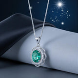 Paraiba Tourmaline Necklace, Lab Created Blue Green Gemstone Pendant, Sterling Silver Floral Halo Necklace, Victorian Style Jewelry 1143