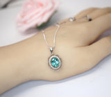 Paraiba Tourmaline Necklace, Lab Created Blue Green Gemstone Pendant, Sterling Silver Floral Halo Necklace, Victorian Style Jewelry 1143