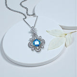 Blue Topaz Necklace - Sterling Silver 4 Petal Flower Jewelry - November Birthstone adjustable Chain Blue Gemstone Necklace 1126