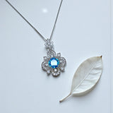 Blue Topaz Necklace - Sterling Silver 4 Petal Flower Jewelry - November Birthstone adjustable Chain Blue Gemstone Necklace 1126