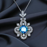 Blue Topaz Necklace - Sterling Silver 4 Petal Flower Jewelry - November Birthstone adjustable Chain Blue Gemstone Necklace 1126