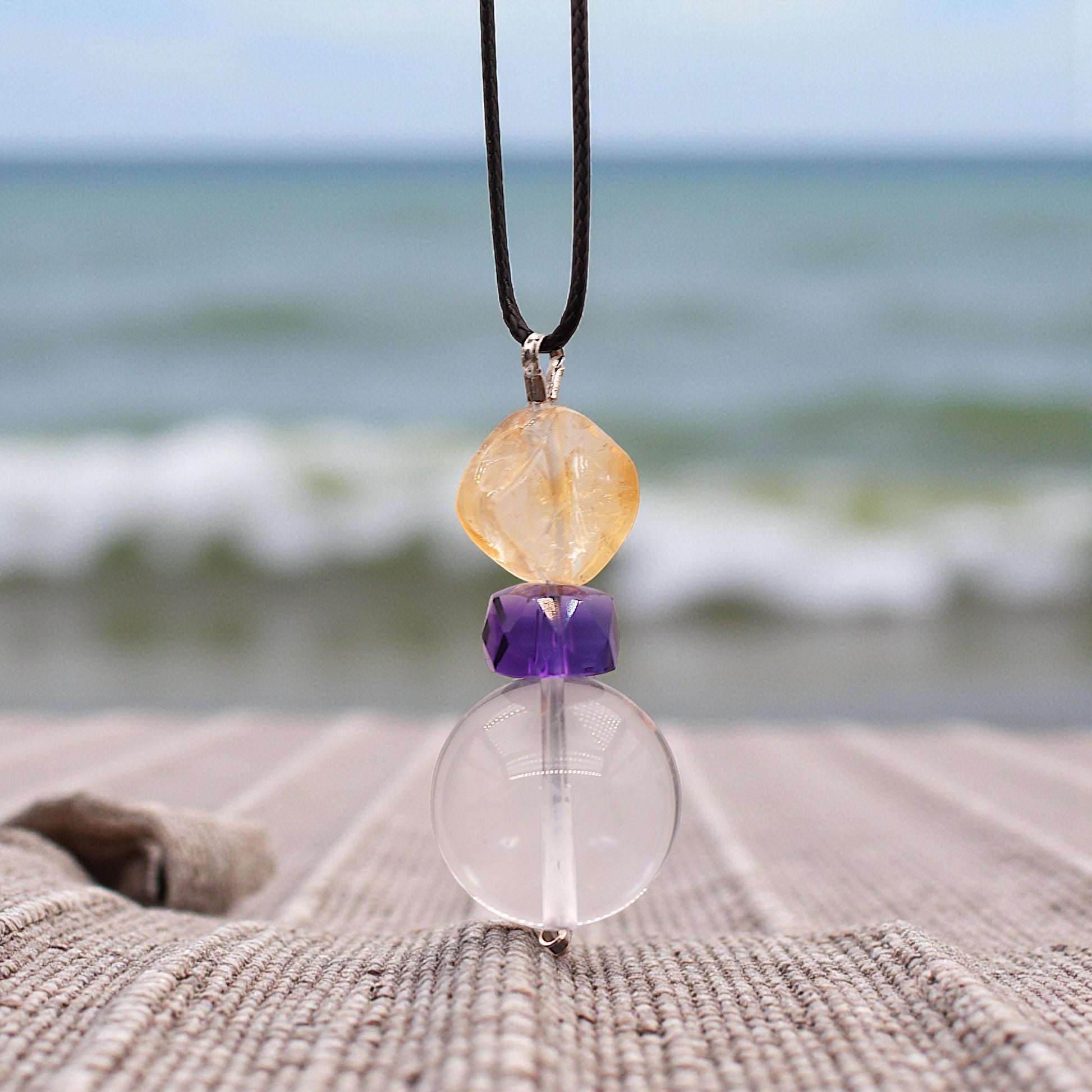 Large Chunky Clear Quartz Pendant Necklace Amethyst citrine Pendant Leather cord , Large Size Raw CRYSTAL Jewelry chunky stone jewelry #2332