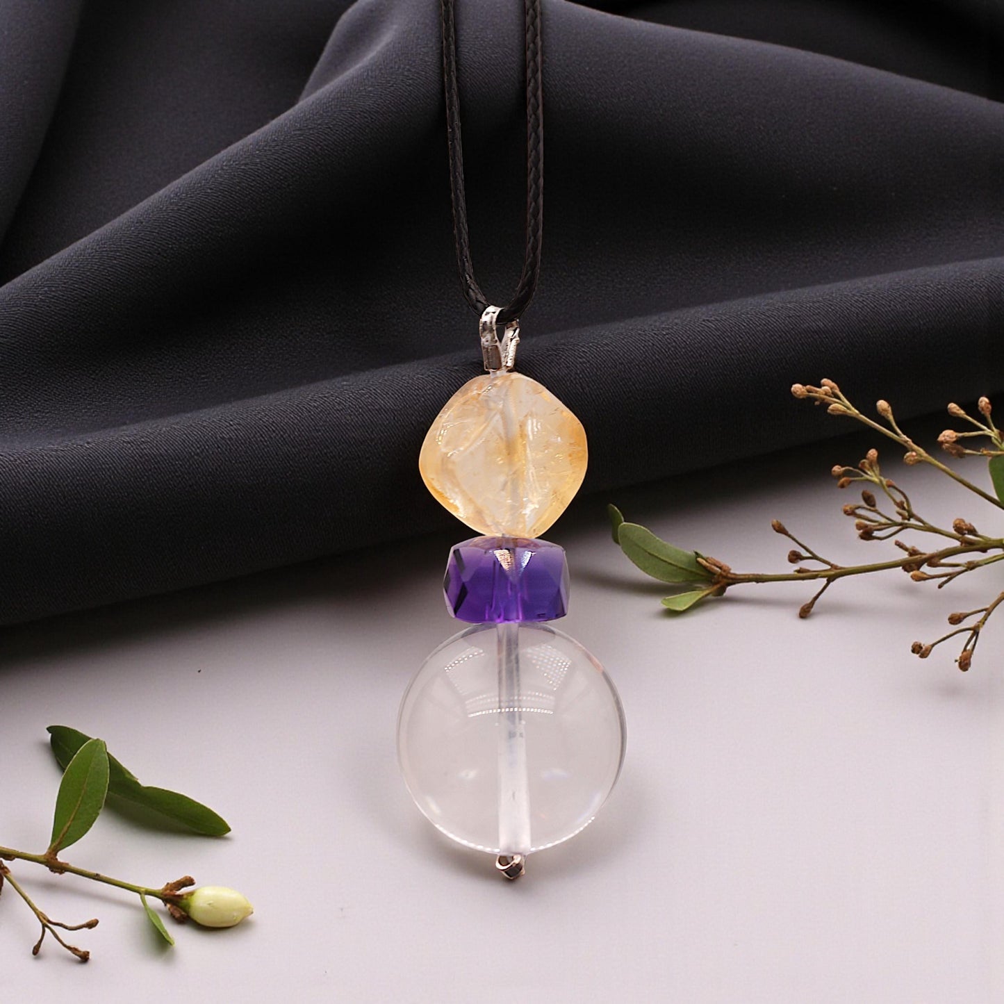 Large Chunky Clear Quartz Pendant Necklace Amethyst citrine Pendant Leather cord , Large Size Raw CRYSTAL Jewelry chunky stone jewelry #2332