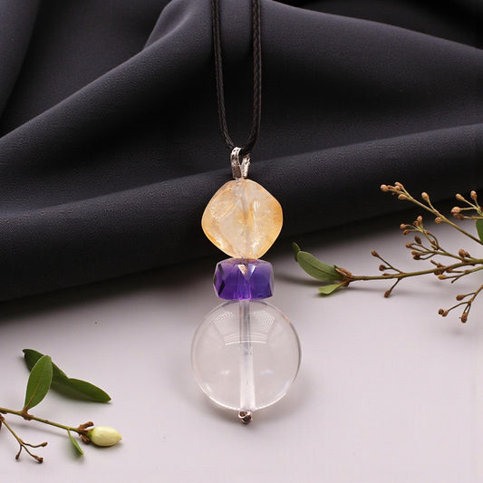 Large Chunky Clear Quartz Pendant Necklace Amethyst citrine Pendant Leather cord , Large Size Raw CRYSTAL Jewelry chunky stone jewelry #2332