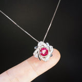 Sterling Silver Red Ruby Necklace 1.5 CT Solitaire Red Ruby Spiral Pendant Sterling Silver White Gold Plated July Birthstone #1130