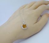 Genuine Citrine Necklace - Sterling Silver Square Citrine Gemstone Pendant - 3 CT November Birthstone Jewelry #1131