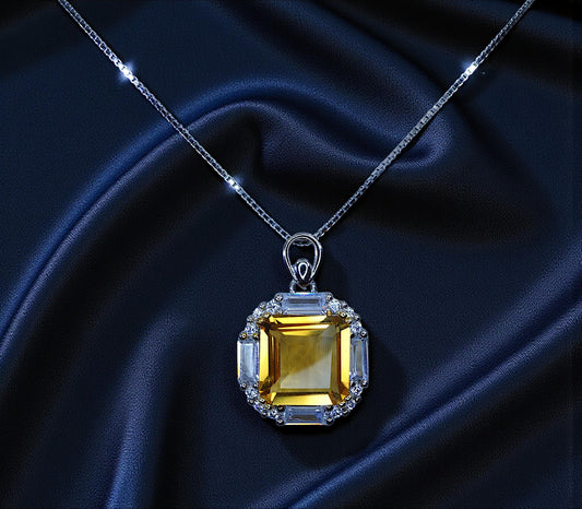 Genuine Citrine Necklace - Sterling Silver Square Citrine Gemstone Pendant - 3 CT November Birthstone Jewelry #1131