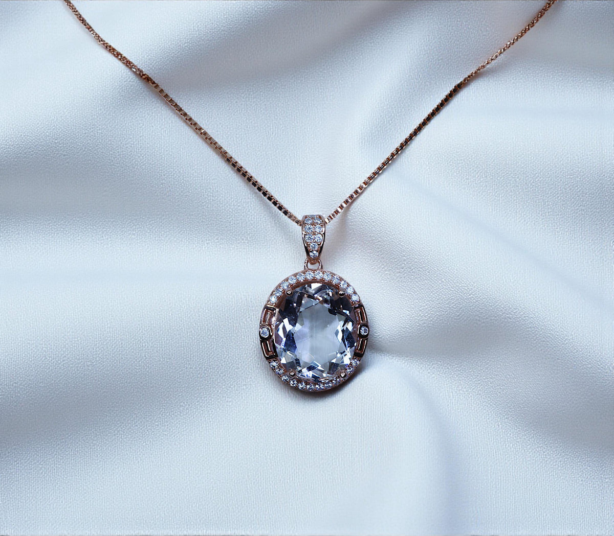 Clear Quartz Necklace, Crystal energy healing Jewelry, Rose Gold coated Sterling silver 5 ct Natural Clear quartz Pendant #1132