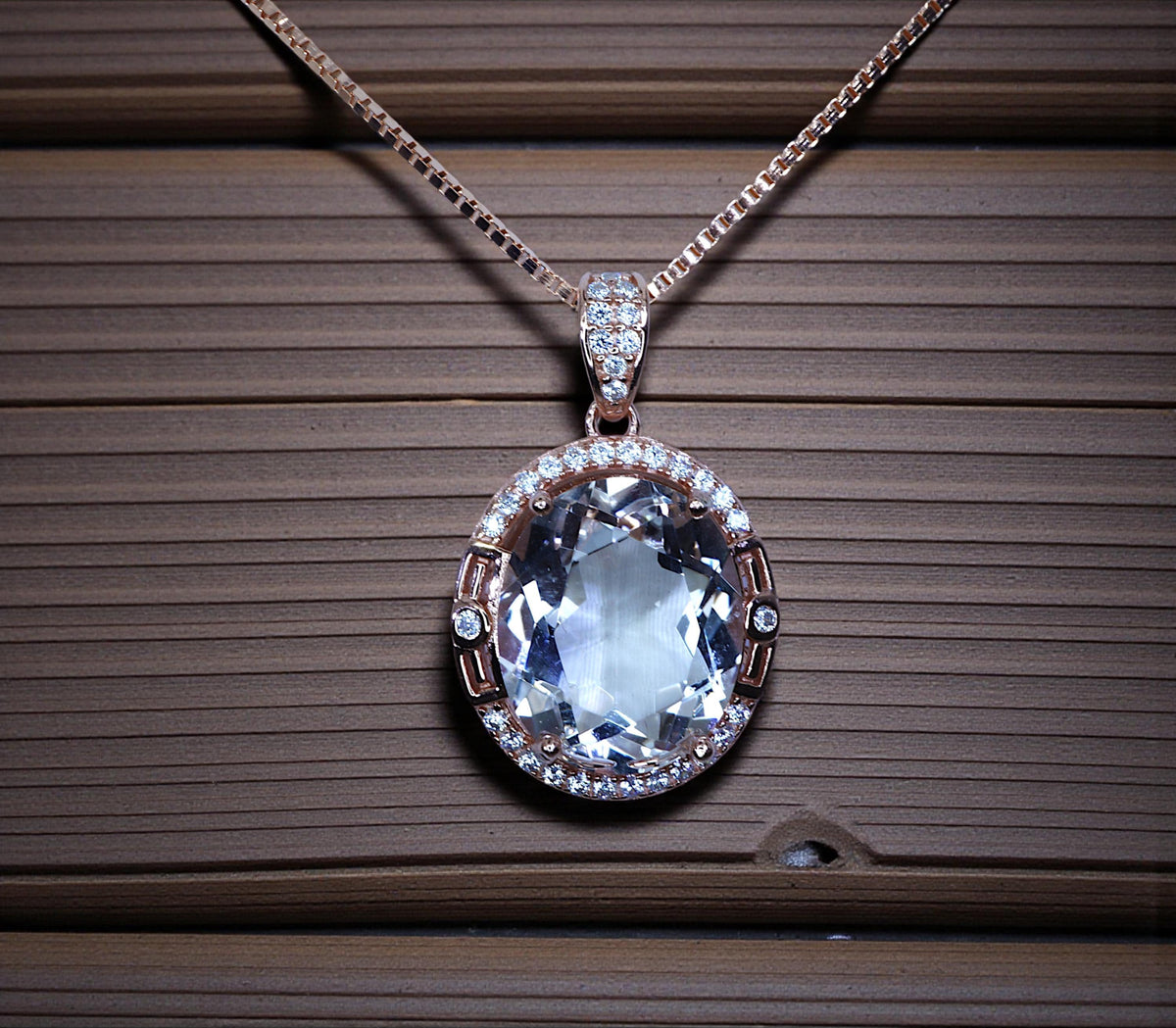 Clear Quartz Necklace, Crystal energy healing Jewelry, Rose Gold coated Sterling silver 5 ct Natural Clear quartz Pendant #1132