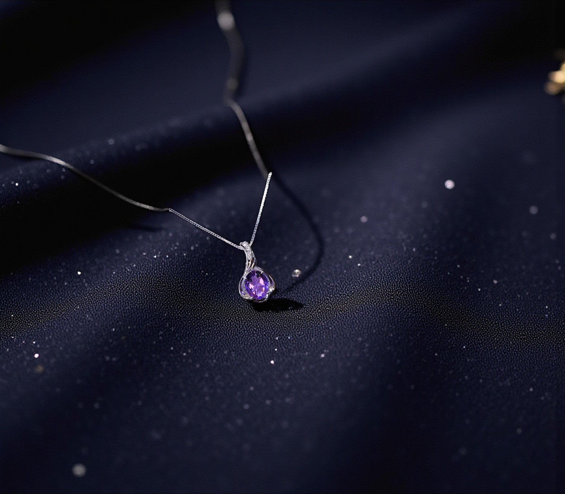 Genuine Amethyst Necklace - Sterling Silver Petal Flower Natural Amethyst Pendant February Birthstone Purple Gemstone Jewelry #461