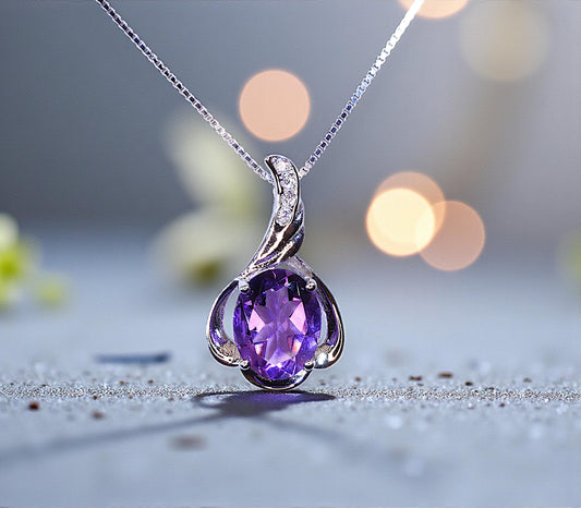 Genuine Amethyst Necklace - Sterling Silver Petal February Birthstone Natural Amethyst Jewelry #461