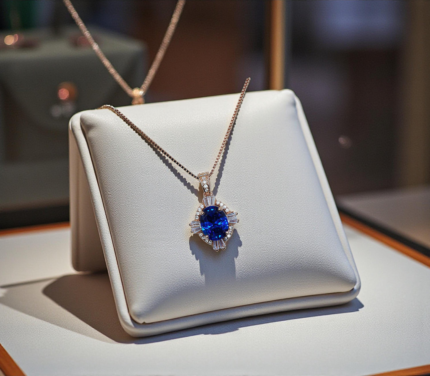 Blue Sapphire Rose Gold Necklace Rose Gold Sterling Silver Gemstone Oval Blue Gemstone Pendant September Birthstone #163