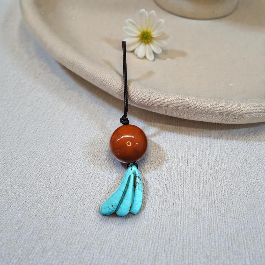 Red Jasper & Turquoise Totem Necklace, 20mm Large Bead Jewelry, Carved Chunky turquoise Pendant, 30" Adjustable Leather #2077