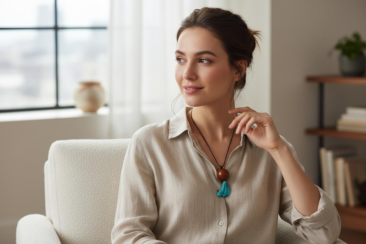 Red Jasper & Turquoise Totem Necklace, 20mm Large Bead Jewelry, Carved Chunky turquoise Pendant, 30" Adjustable Leather #2077