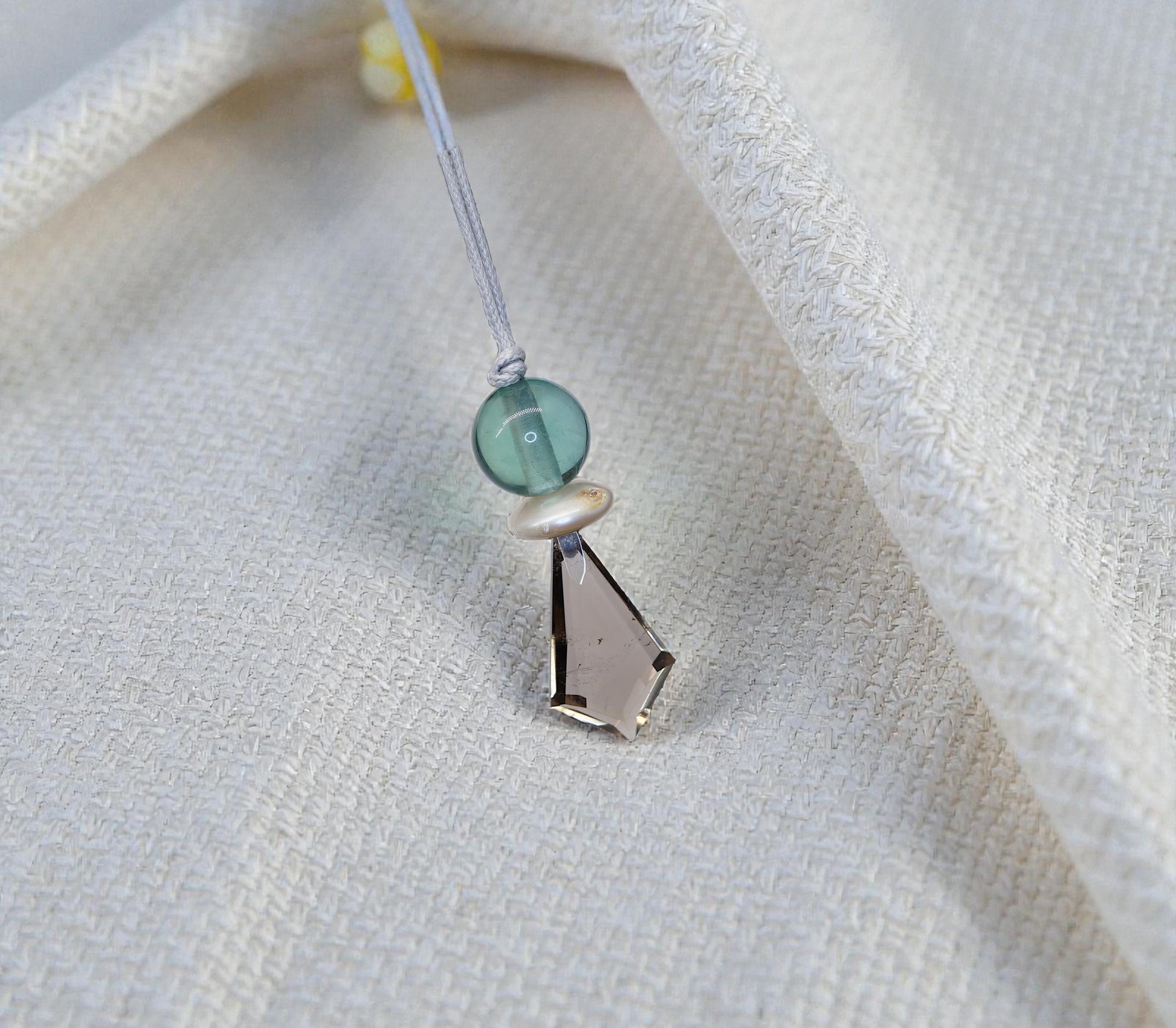 Smoky Quartz Green Fluorite Necklace - Crystal Point Pendant - Natural Pearl Accents - 30" Adjustable Leather - Chunky Healing #2076