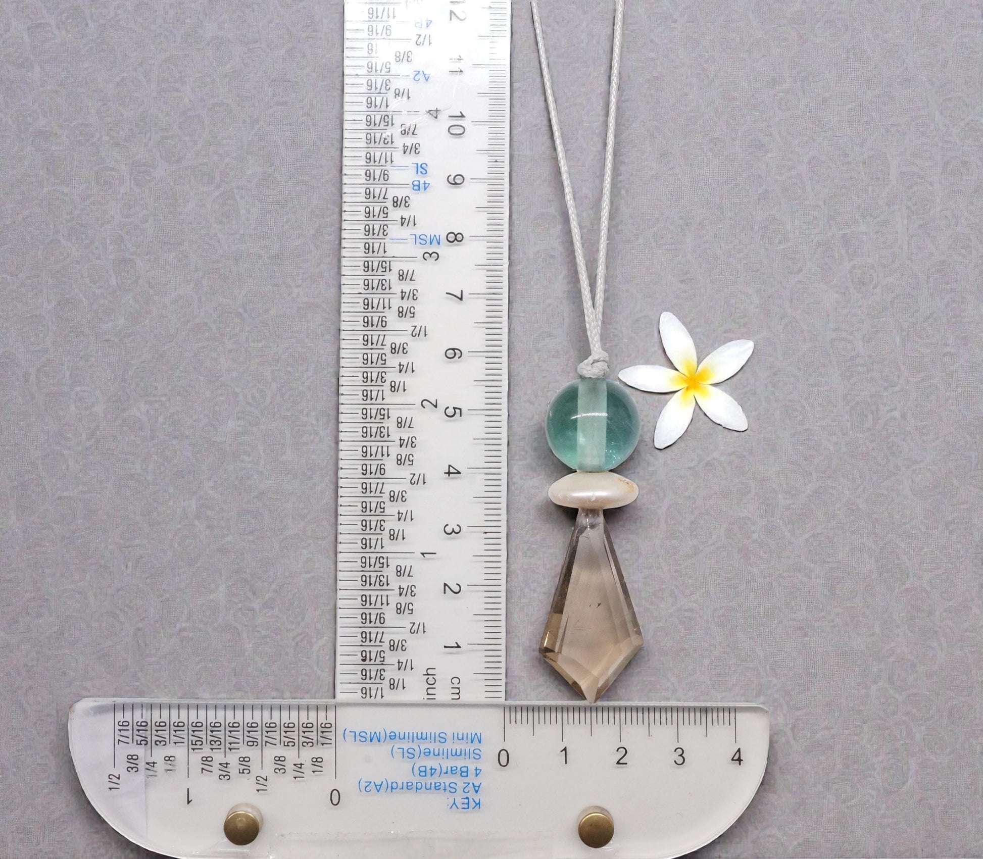 Smoky Quartz Green Fluorite Necklace - Crystal Point Pendant - Natural Pearl Accents - 30" Adjustable Leather - Chunky Healing #2076