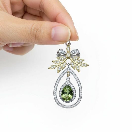 Teardrop Genuine Peridot Necklace The Tree Of Life Pendant 18KGP @ Sterling Silver Olive branch 2.5 Ct Pear Cut Green Peridot Jewelry #862