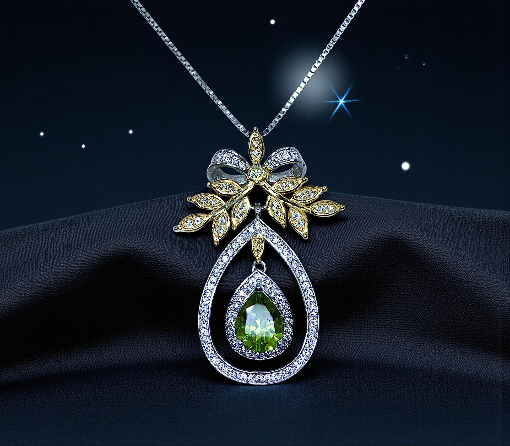 Teardrop Genuine Peridot Necklace The Tree Of Life Pendant 18KGP @ Sterling Silver Olive branch 2.5 Ct Pear Cut Green Peridot Jewelry #862