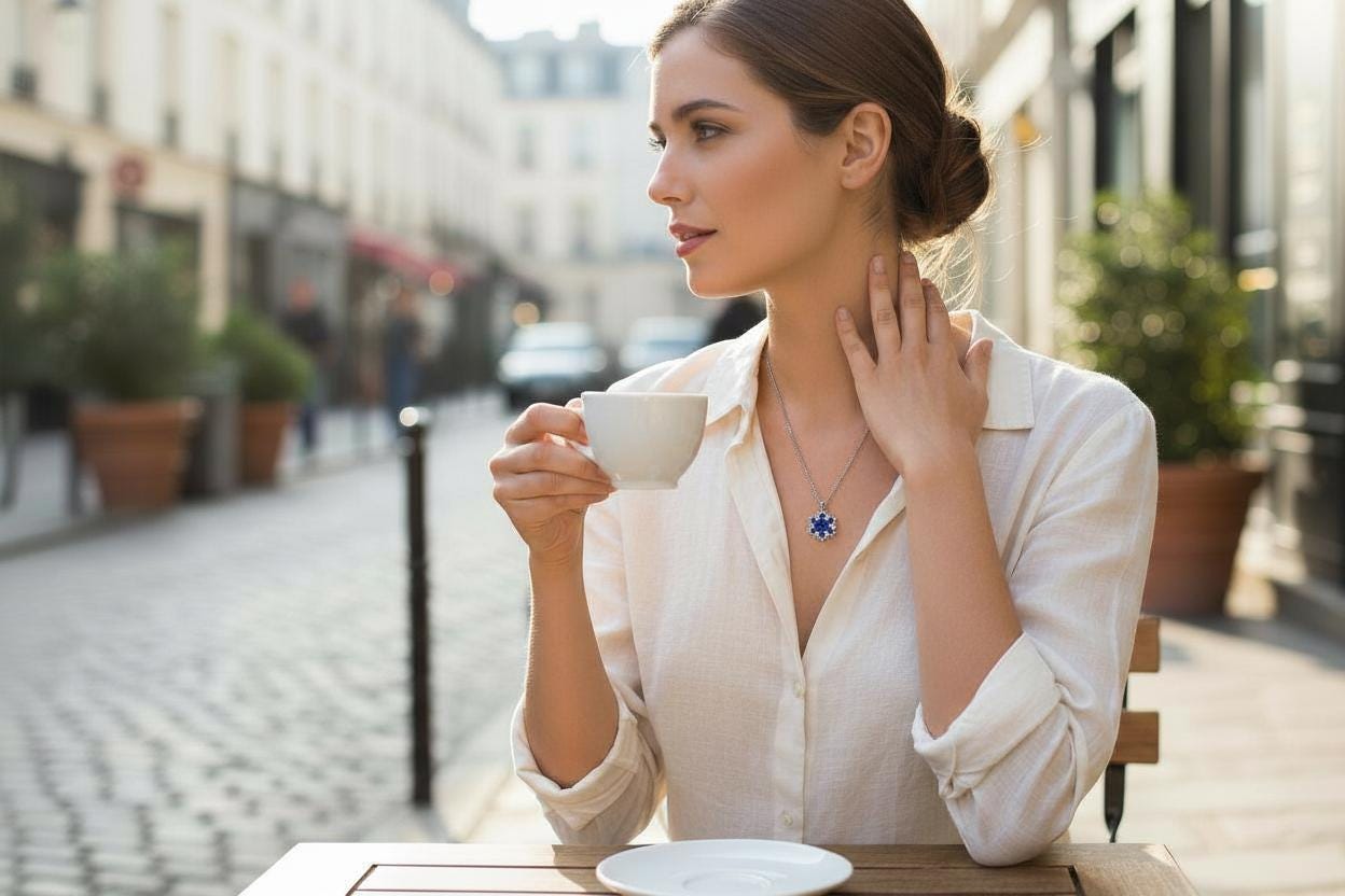 Blue Corundum @ Blue Sapphire Necklace - Blue Sapphire Pendant - 18KGP @ Sterling Silver - Unique Blue corundum 6 Petal Flower Necklace #695