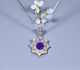 Genuine Amethyst Necklace Gypsophila Natural Amethyst Pendant 18kgp@ Sterling Silver Purple Gemstone Jewelry February Birthstone #1133