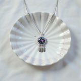 Large Mystic Topaz Necklace 6 CT Rainbow Gemstone Dream catcher jewelry Sterling Silver White Gold Plated Solitaire #1134