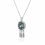Large Mystic Topaz Necklace 6 CT Rainbow Gemstone Dream catcher jewelry Sterling Silver White Gold Plated Solitaire #1134