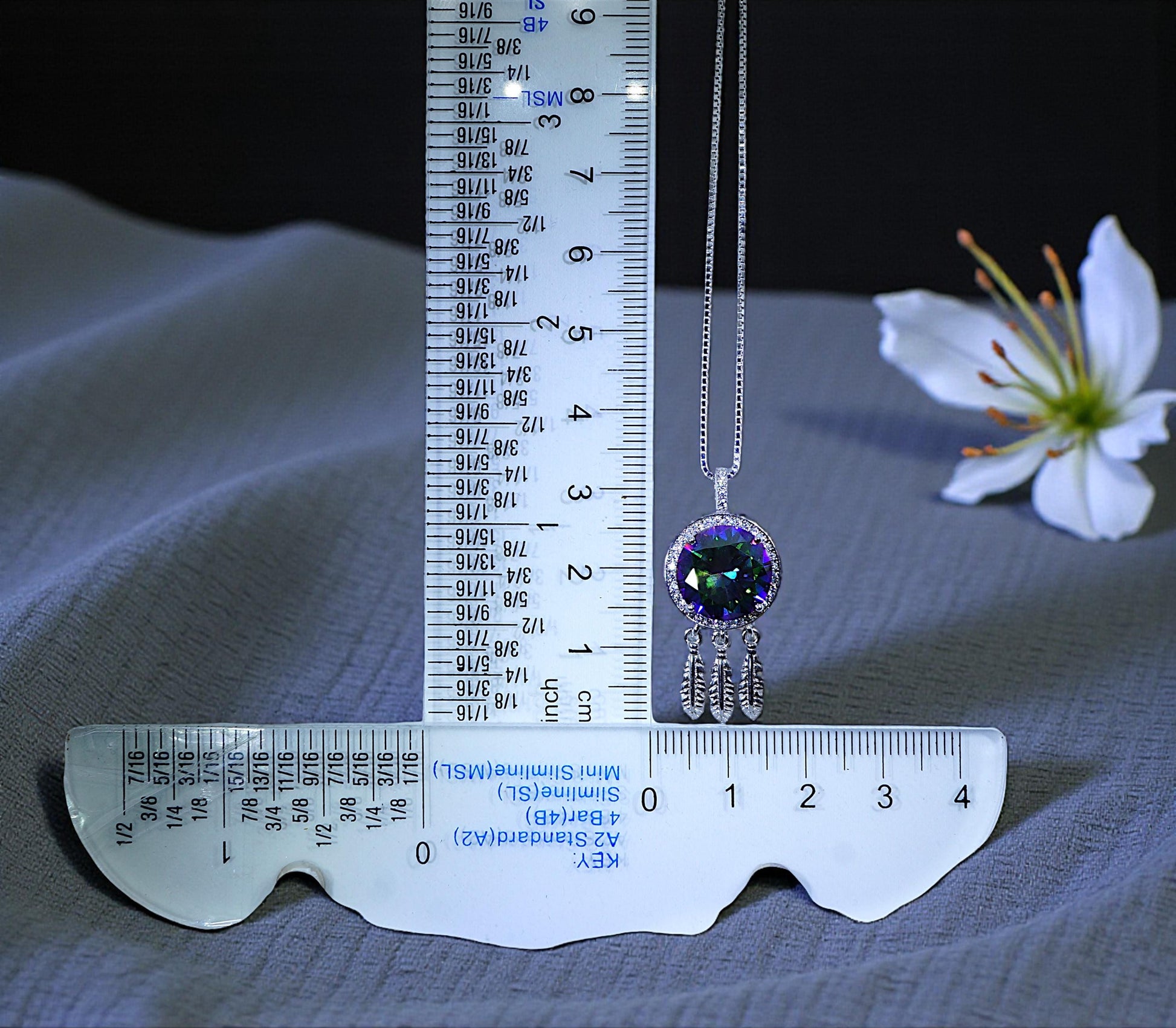 Large Mystic Topaz Necklace 6 CT Rainbow Gemstone Dream catcher jewelry Sterling Silver White Gold Plated Solitaire #1134