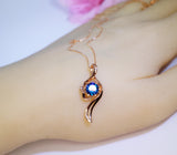 Rose Gold Blue Sapphire Necklace Sterling Silver 1 Ct Round Blue Gemstone Pendant Blue Sapphire Jewelry 1136