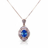 Rose Gold Sterling Silver Blue Topaz Necklace - Oval Cut 1.5 Ct Deep Blue Topaz pendant Adjustable Chin #1137