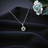 Green Diopside Flower Necklace, 925 Sterling Silver 18k Gold Plated, 5mm Round Gemstone Pendant, Dainty Minimalist Jewelry 1139