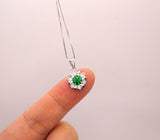 Green Diopside Flower Necklace, 925 Sterling Silver 18k Gold Plated, 5mm Round Gemstone Pendant, Dainty Minimalist Jewelry 1139