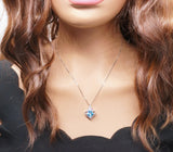 Square Brilliant Cut Blue Topaz Heart Necklace, 925 Sterling Silver 18k Gold Plated, Dainty Blue Gemstone Pendant, Romantic gift 1140