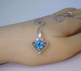 Square Brilliant Cut Blue Topaz Heart Necklace, 925 Sterling Silver 18k Gold Plated, Dainty Blue Gemstone Pendant, Romantic gift 1140